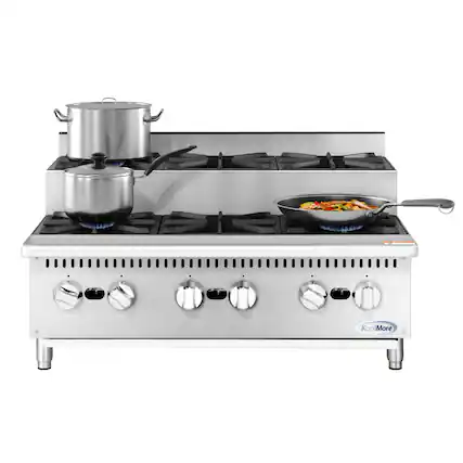 Front. Koolmore - 36 in. Commercial Six-Burner Step Up Gas Range, 156000 BTU in Stainless-Steel (KM-CRSU-36) - Silver.