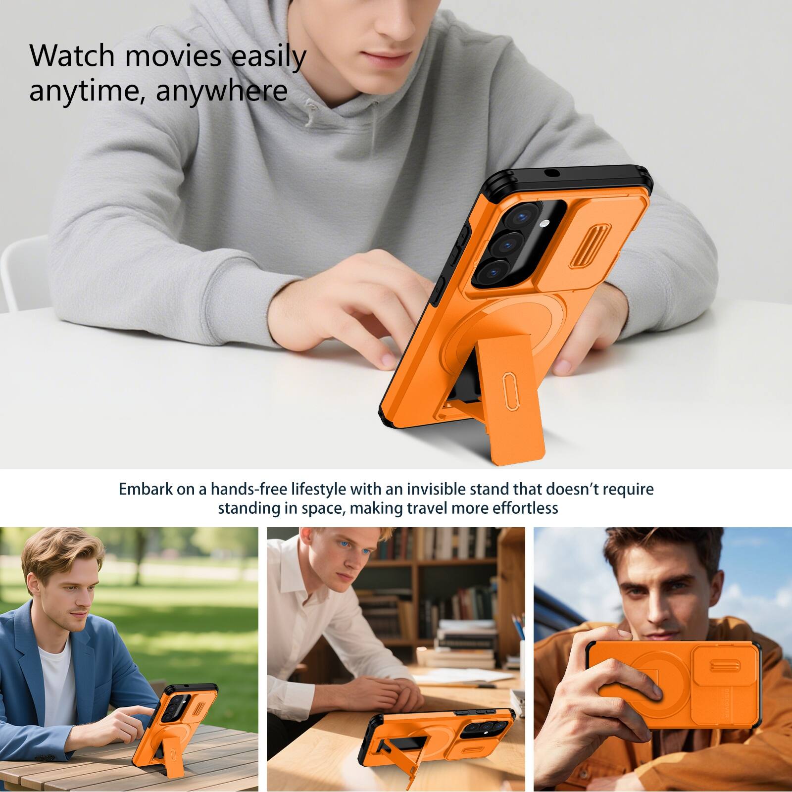 Watch movies easily anytime, anywhere

Embark on a hands-free lifestyle with an invisible stand that doesn't require standing in space, making travel more effortless