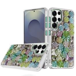 Kitcheniva - Elegant 3D Rose Bling Case With Tempered Glass For Samsung S25 Ultra - Green
