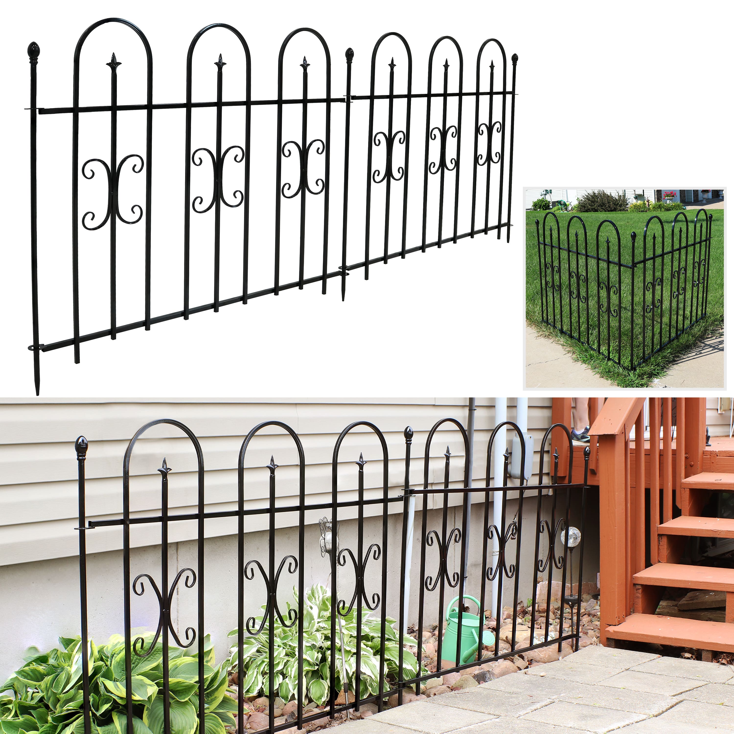 Sunnydaze - 2-Piece Decorative Finial Garden Landscape Fencing - 8 ft - Black