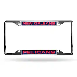 Rico Industries - New Orleans Pelicans NBA All Corner EZ View Chrome Metal Laser Cut License Plate Frame - Multi