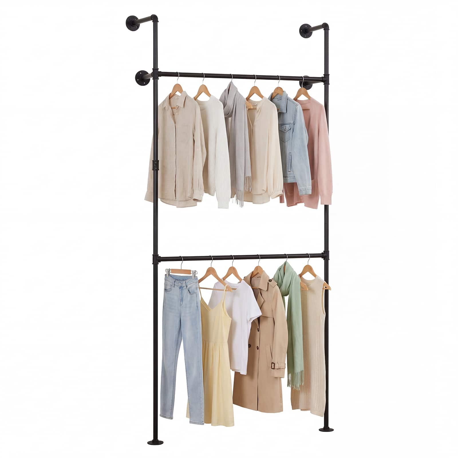 Gymax - Industrial Pipe Clothing Rack Wall Mounted Heavy-Duty Metal Garment Organizer - Black
