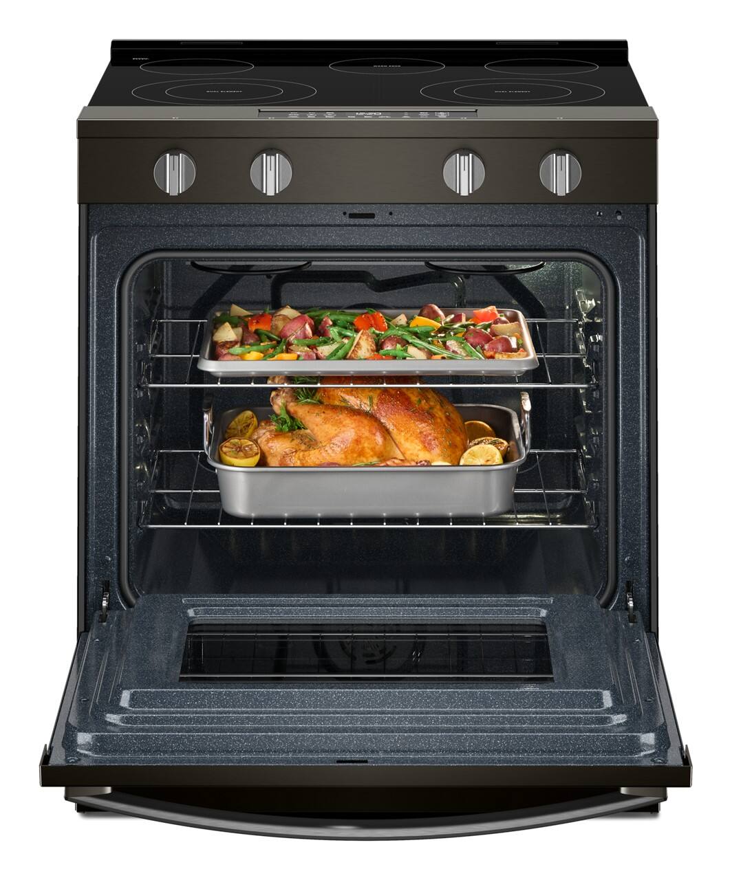 Alt View 1. Whirlpool - 5.3 Cu. Ft. Slide-In Electric Range with No Preheat and Slow Cook Modes - Black-on-Stainless.