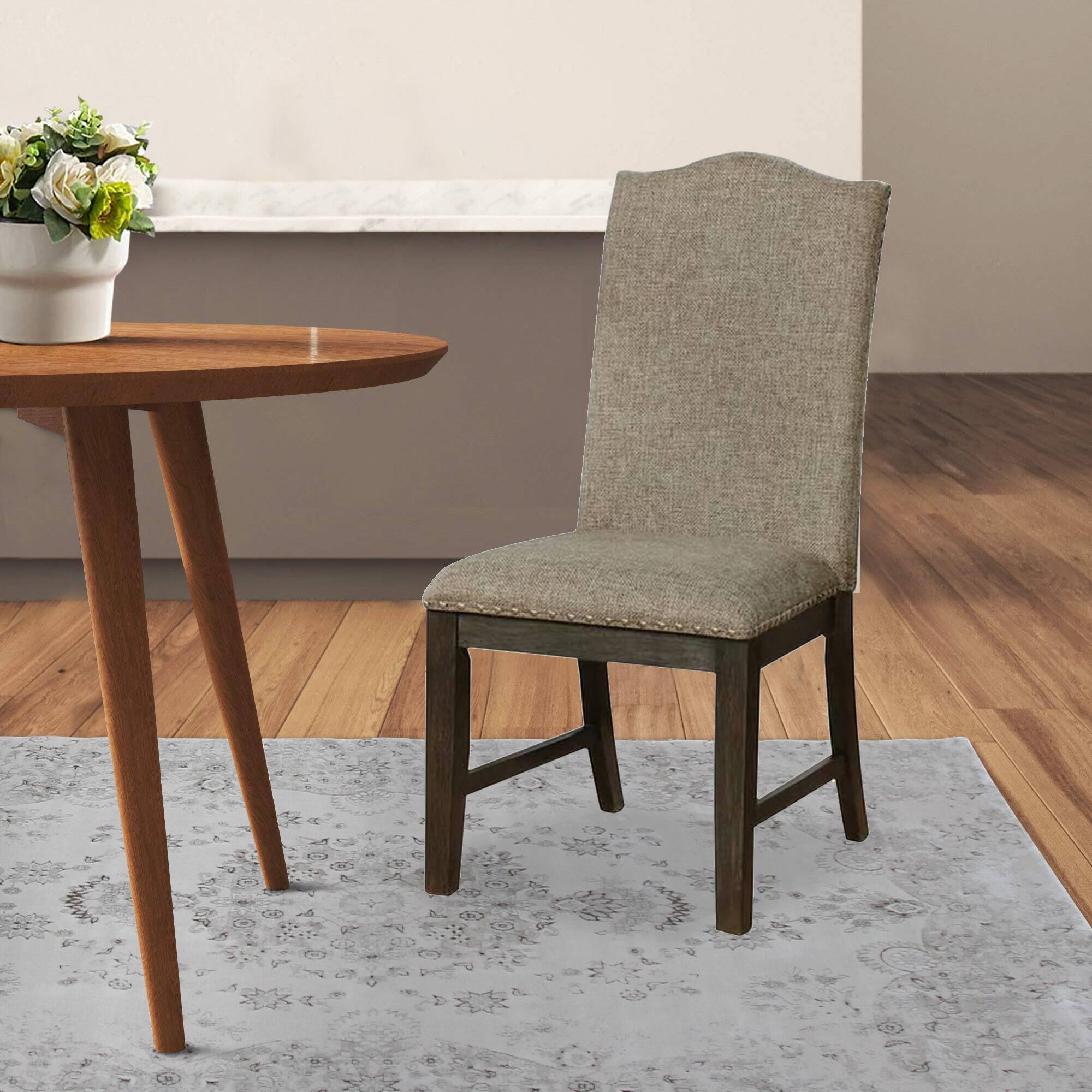 Alt View 5. Manhattan Lane - 20 Inch Dining Chair, Set of 2, Gray Fabric,Nailhead Trim - Brown, Gray.