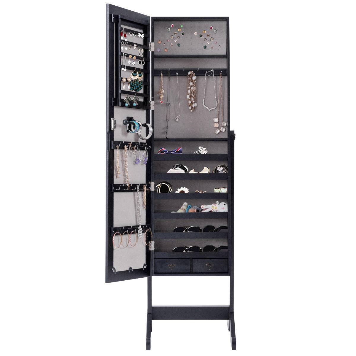 Alt View 13. Costway - Mirrored Jewelry Cabinet Storage Organizer Drawers - Black.