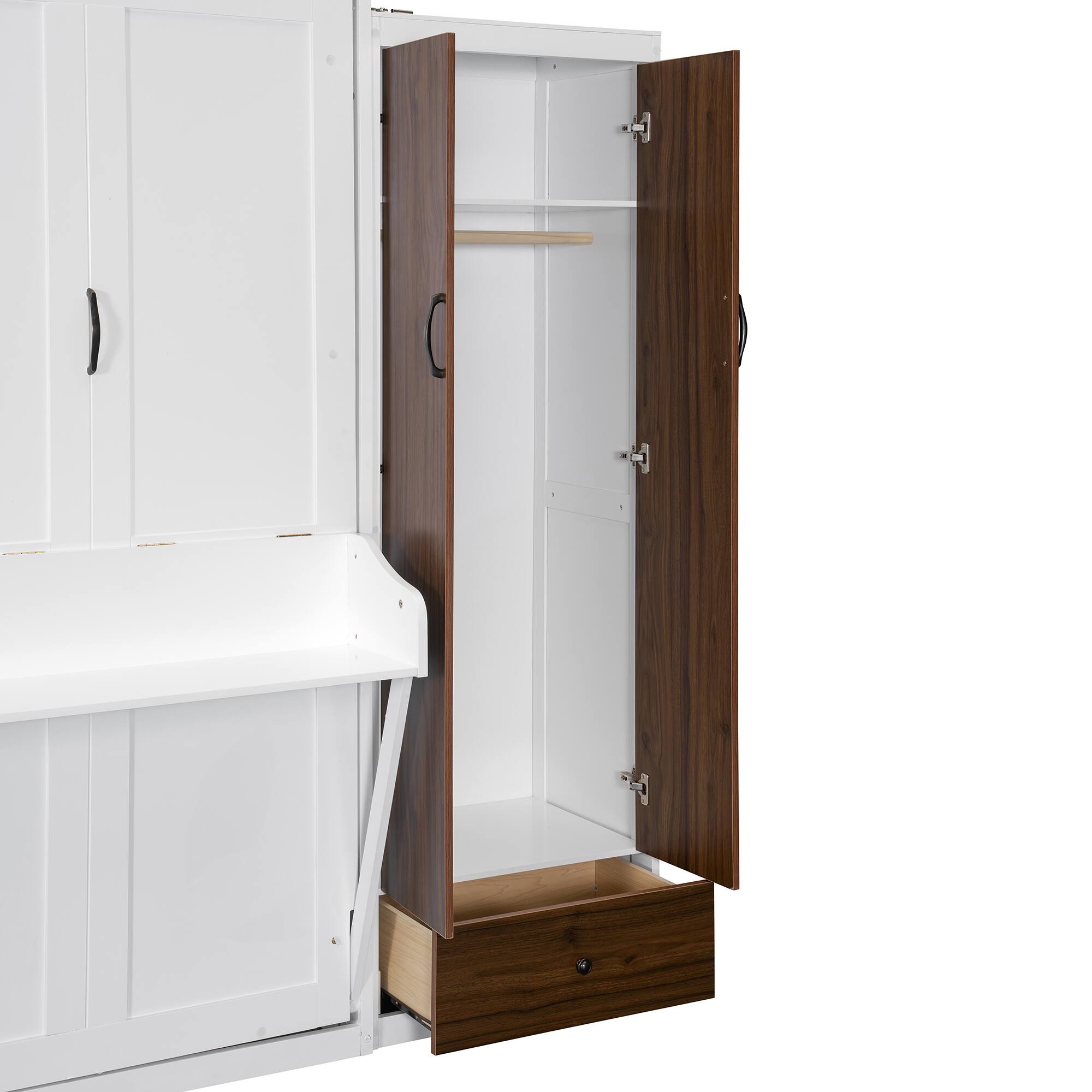 Alt View 9. Tiramisubest - Queen Size Murphy Bed with Closet, Drawers, Table, White - Space-Saving, Multi-Functional, Built-In Desk & Storage - White.