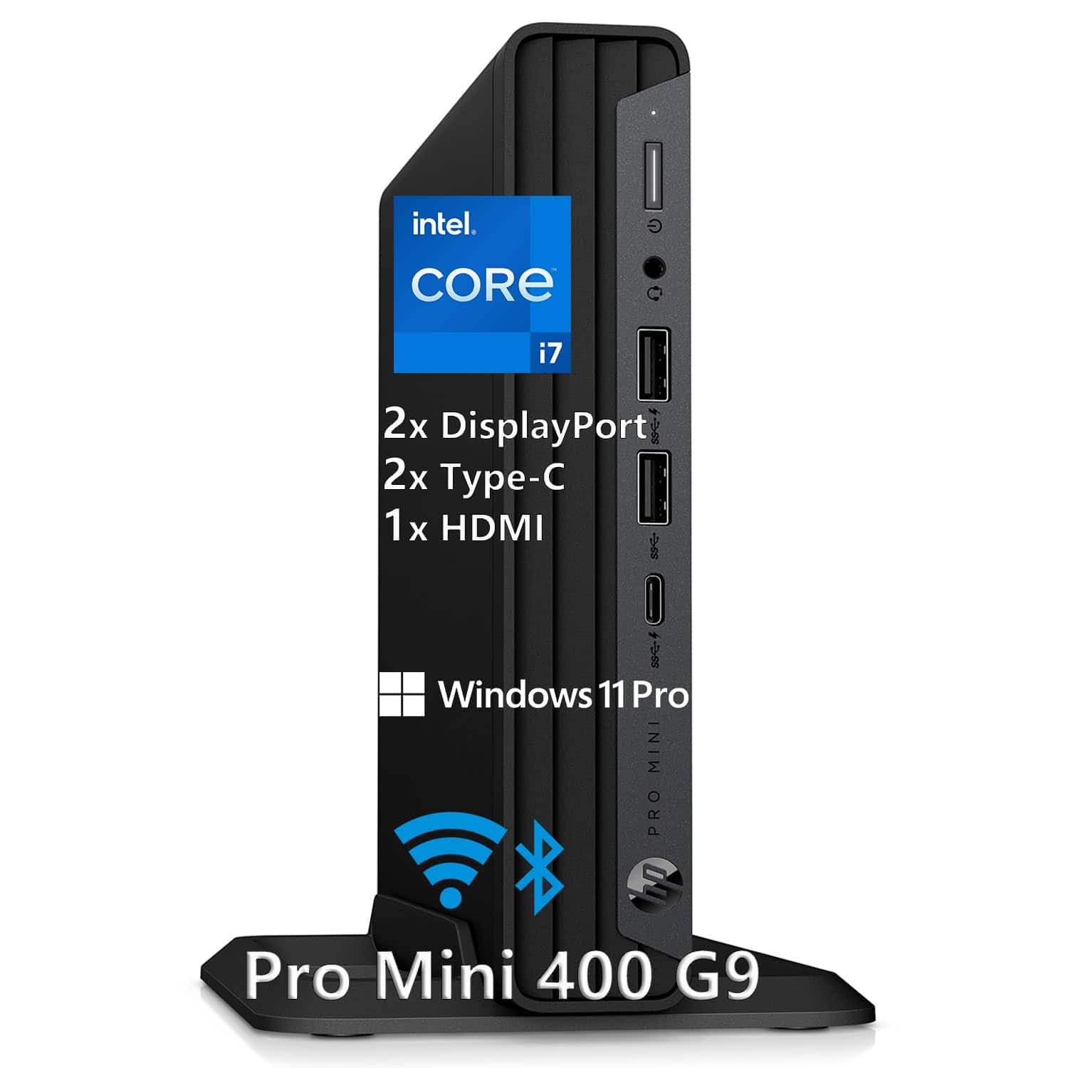 HP - Mini Desktop PC for Office, Data Processing, Video Editing, Intel i7-12700T (32GB RAM, 1TB SSD), 3X 4K Output - Black