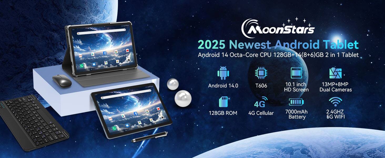 MEIZE 2026 Latest 11 Inch Android 14 Tablet, 128GB ROM+16(8+8)GB