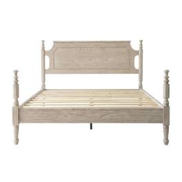FurniFact - Solid Wood Platform Bed with Headboard - Driftwood Gray Oak