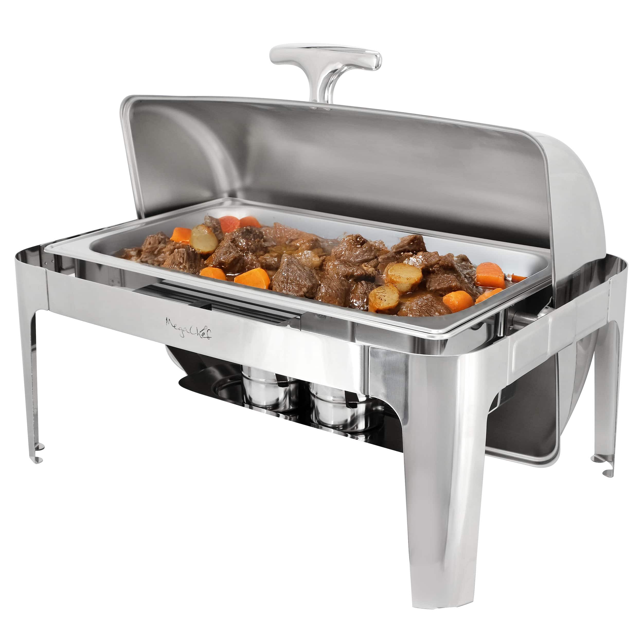 MegaChef - 9.5 Quart Oblong Roll Top Stainless Steel Professional Chafing Dish/Food Warmer/Buffet Server Serving Trays - Silver