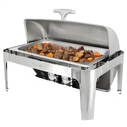 Front. MegaChef - MegaChef 9.5 Quart Oblong Roll Top Stainless Steel Professional Chafing Dish/Food Warmer/Buffet Server Serving Trays - Silver.