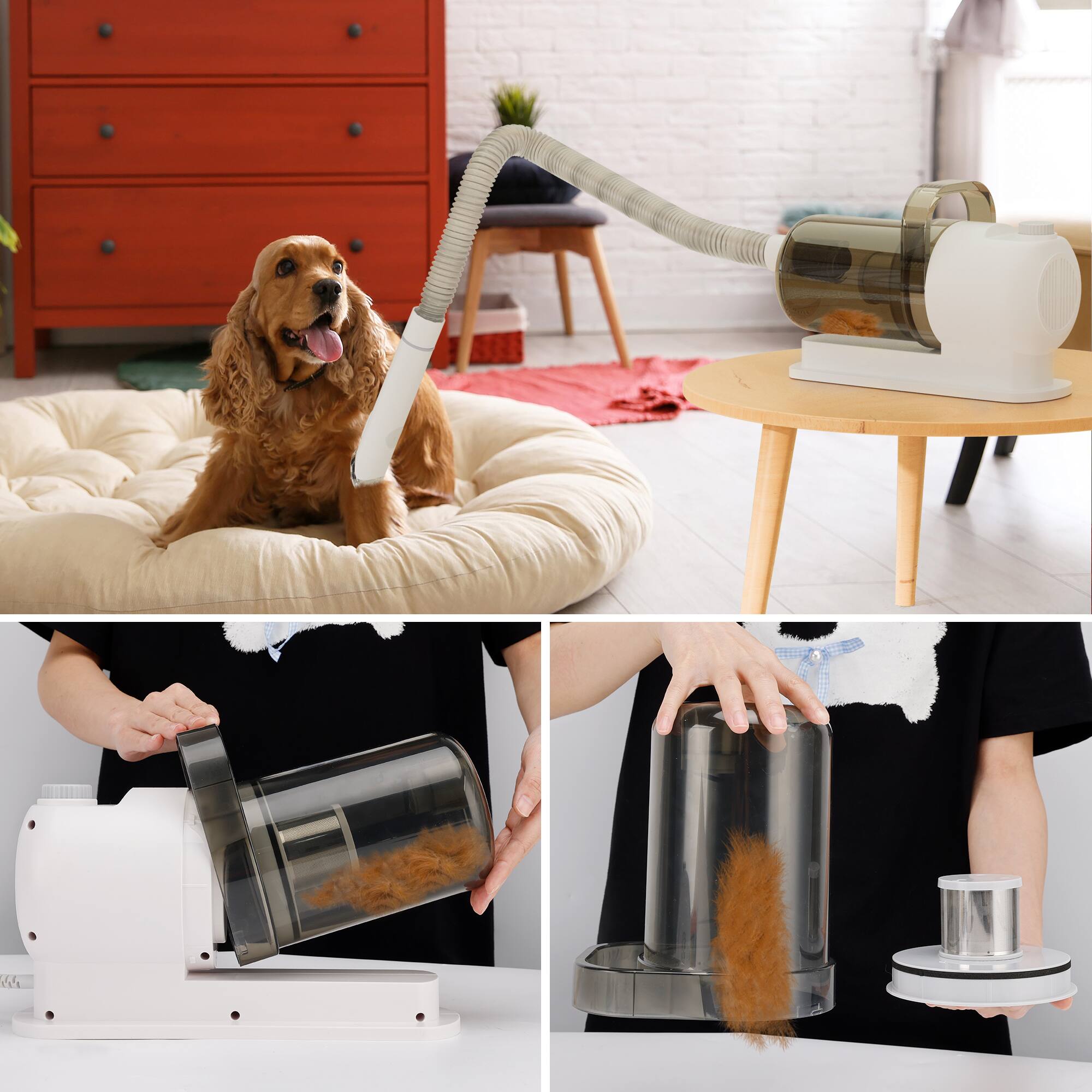 Alt View 7. Topteng - 5-in-1 Pet Grooming Vacuum Kit - Hair Clipper with Suction, 1.5L Dust Cup, Low Noise, 6 Guide Combs for Dogs & Cats.