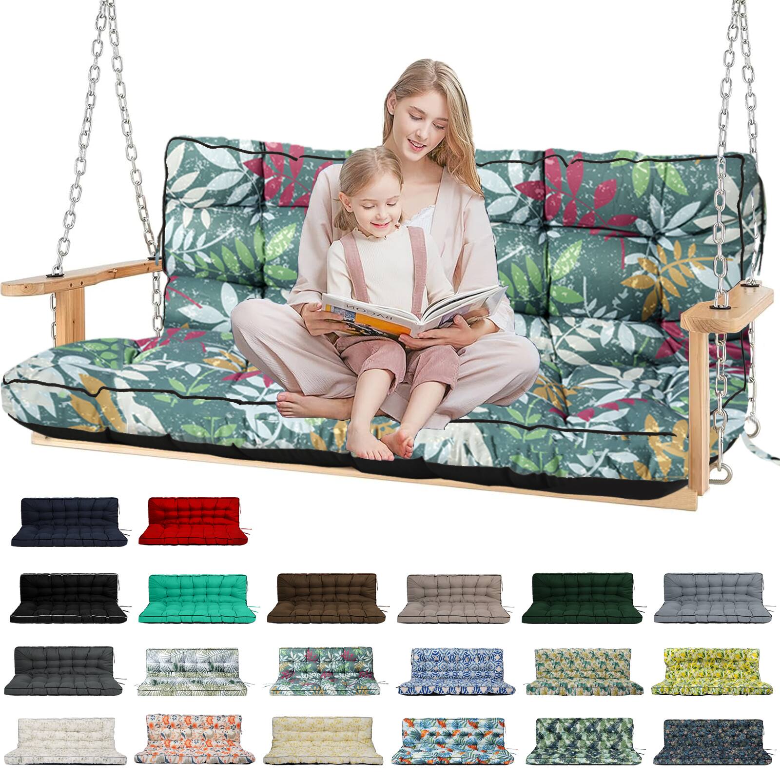 Chateau Abodes - Outdoor Bench Cushion for 2-3 Seater Swing, Patio Sofa & Furniture - Waterproof Replacement Seat with Backrest - Green Flowers-40x55in