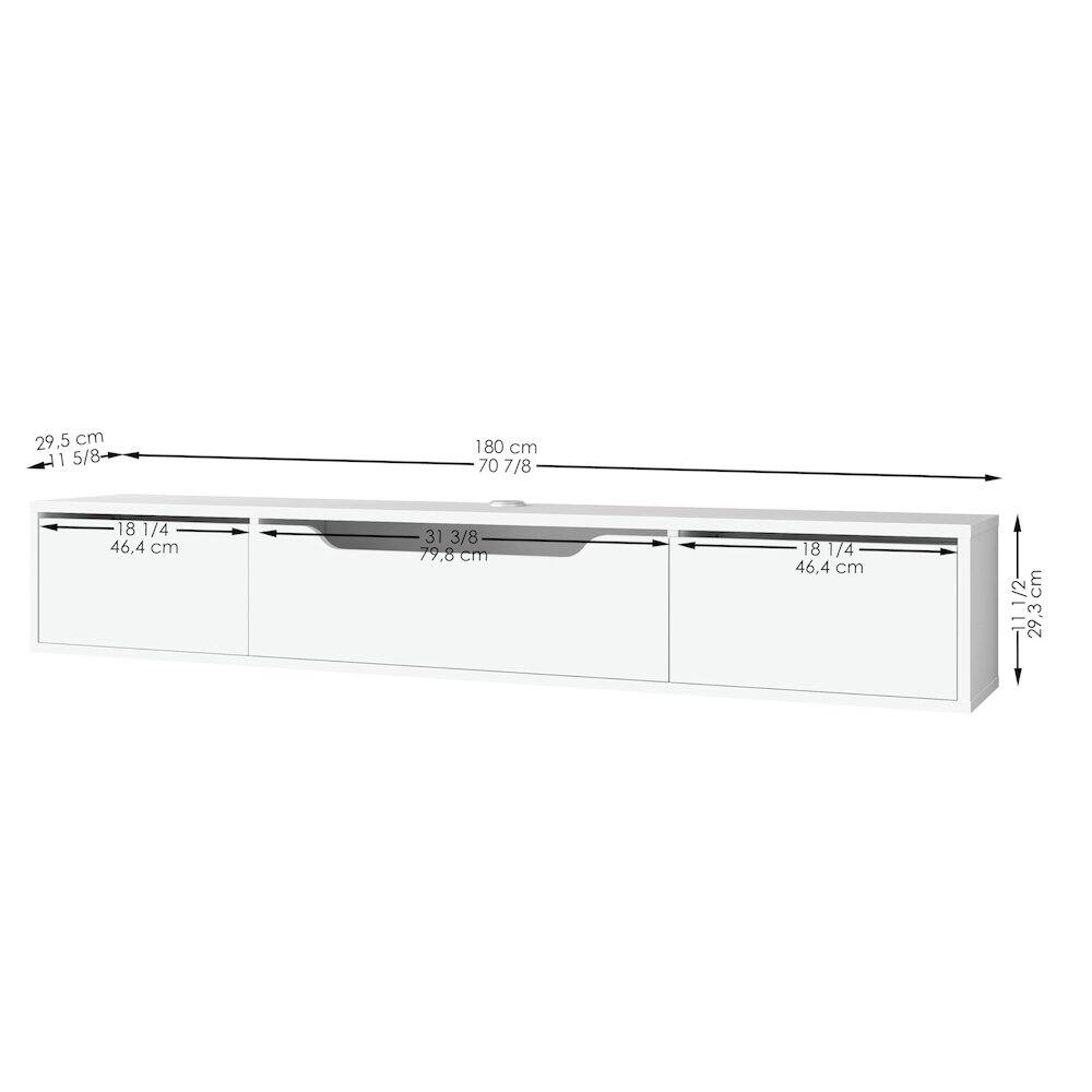 29.5 cm  
1 5/8  

180 cm  
70 7/8  

18 1/4  
46.4 cm  

31 3/8  
79.8 cm  

18 1/4  
46.4 cm  

11 1/2  
29 3/8 cm