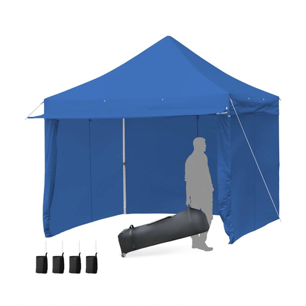 Angle. Kadyn - 10 x 10 Feet Pop-up Gazebo with 5 Removable Zippered Sidewalls and Extended Awning-Blue, Outdoor Gazebo Party Tent.