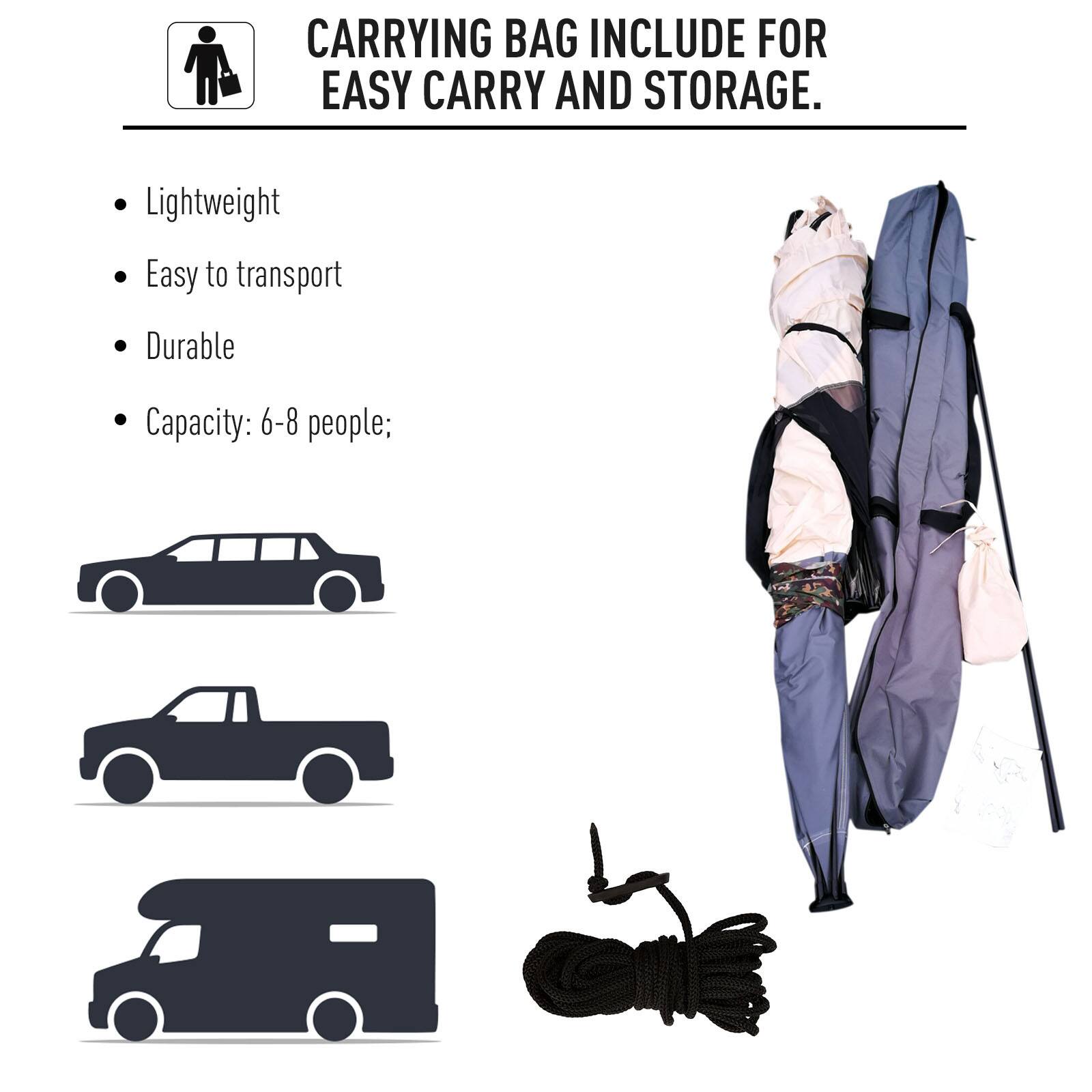 CARRYING BAG INCLUDE FOR EASY CARRY AND STORAGE.

Lightweight
Easy to transport
Durable
Capacity: 6-8 people;