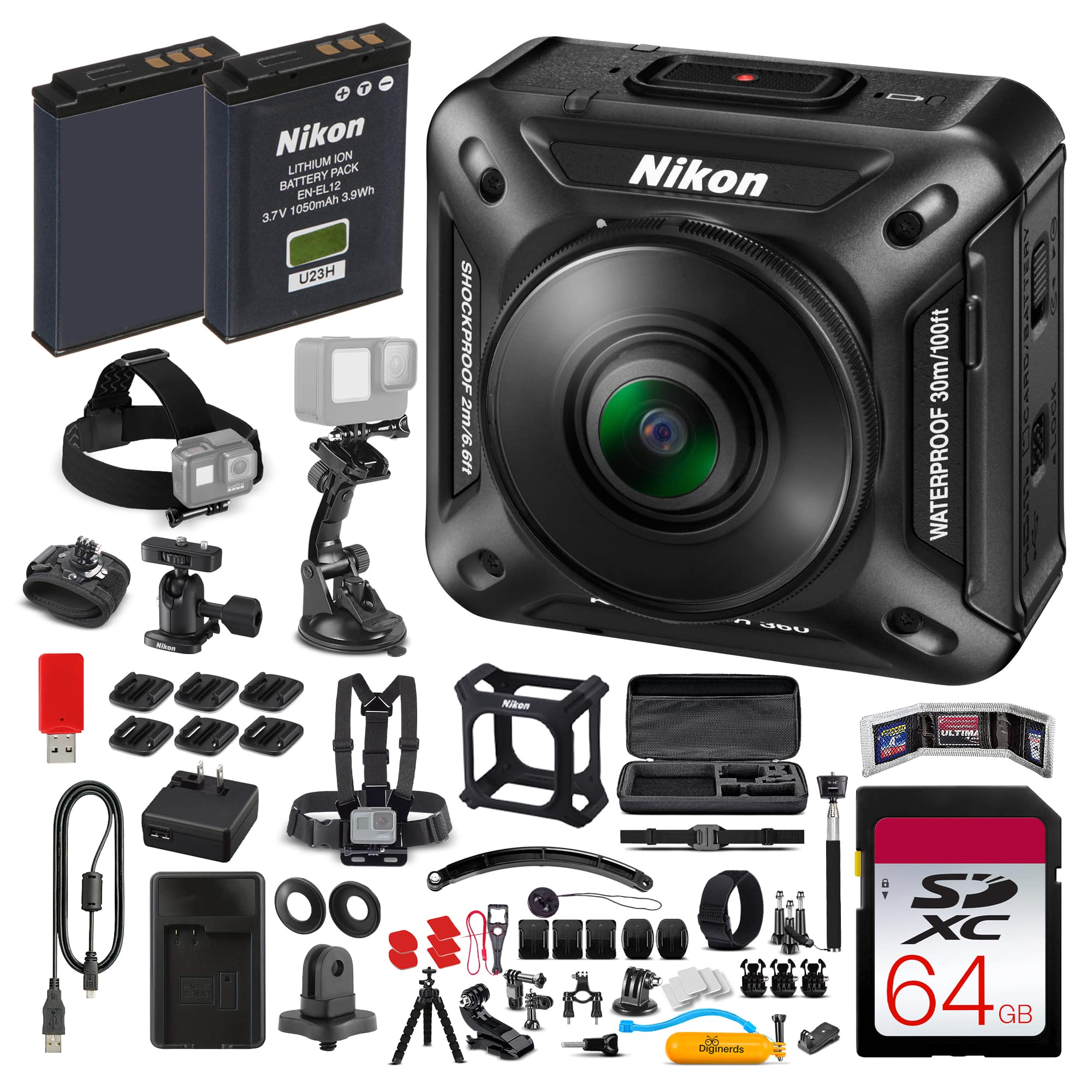 Nikon - KeyMission 360 4K Action Camera with Dual-Lens  + More