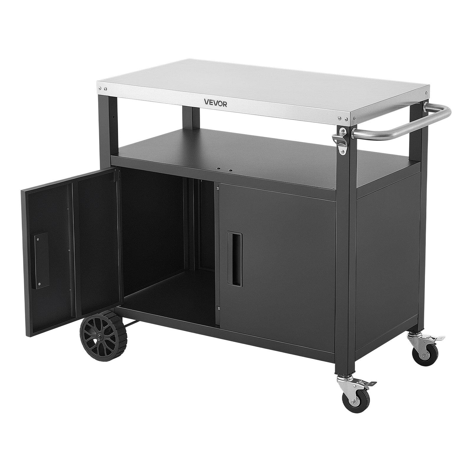 Alt View 5. VEVOR - Outdoor Grill Cart with Storage Cabinet, 36.4 Inch Grill Table, Waterproof Kitchen Island with Stainless Steel Top - Black;Silver.
