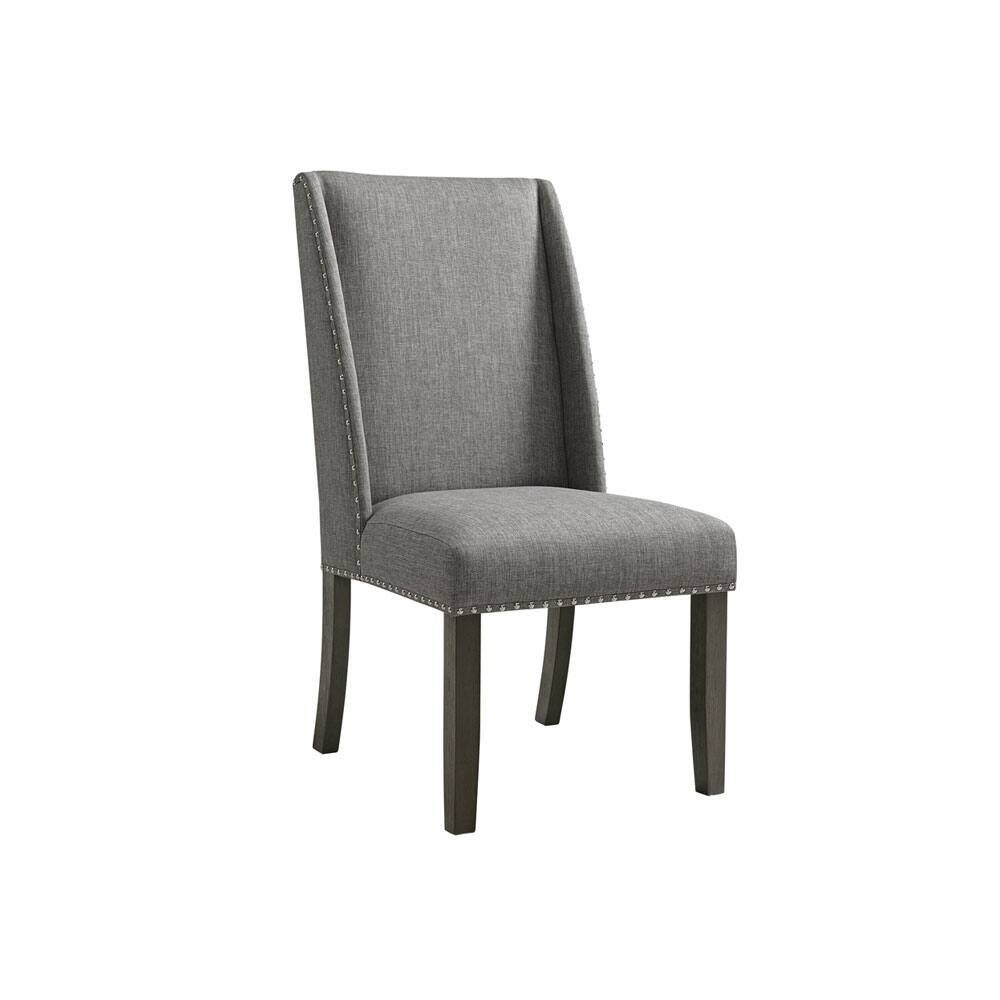 Angle. Elements - Upholstered Dining Side Chair with Nailheads - Pair in Charcoal - Charcoal.
