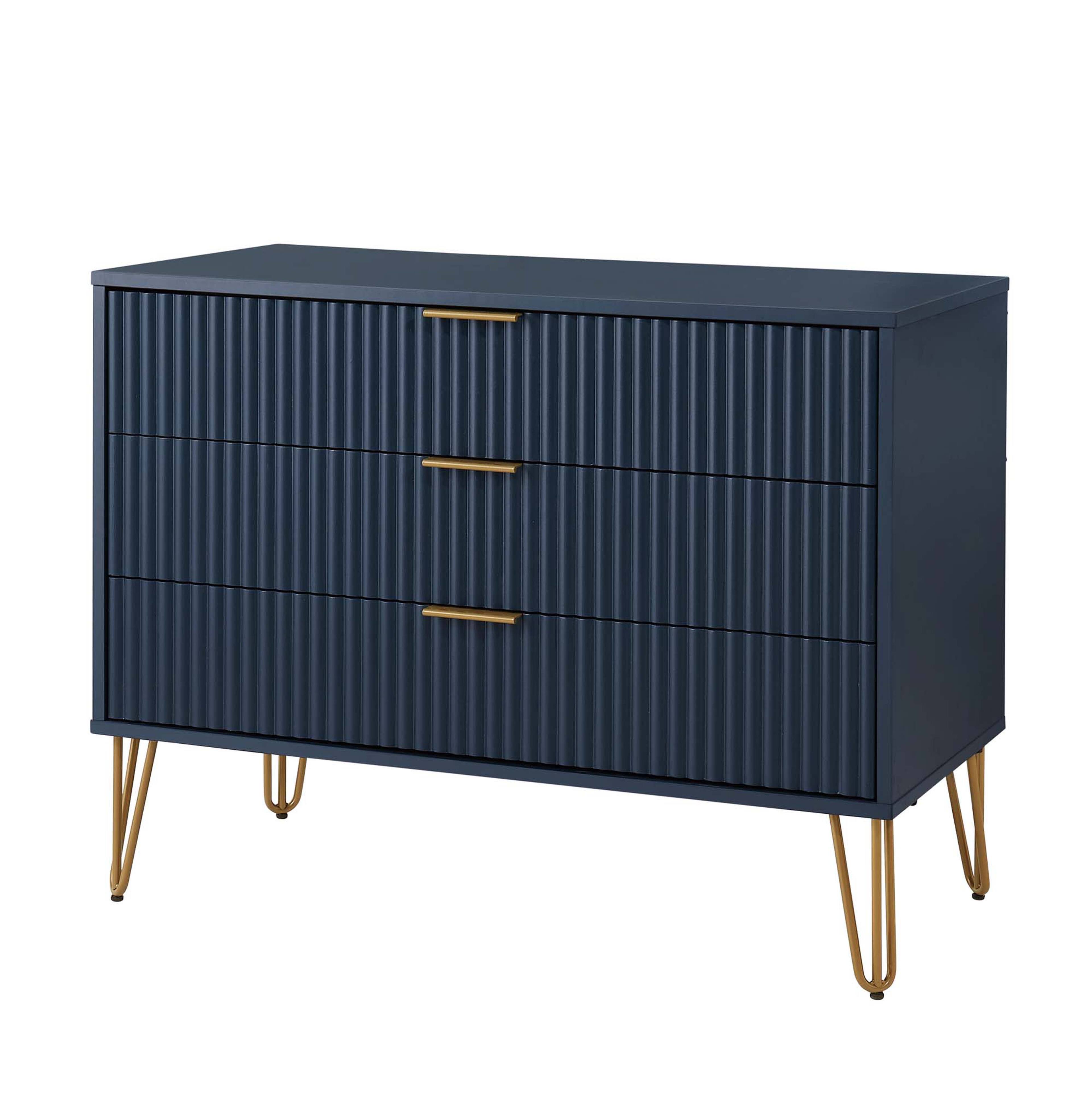 Alt View 2. Forest'nSky - Dark Blue Wood 3 drawer 35.19 in. Wide Chest of Drawers for Living Room - Dark Blue.