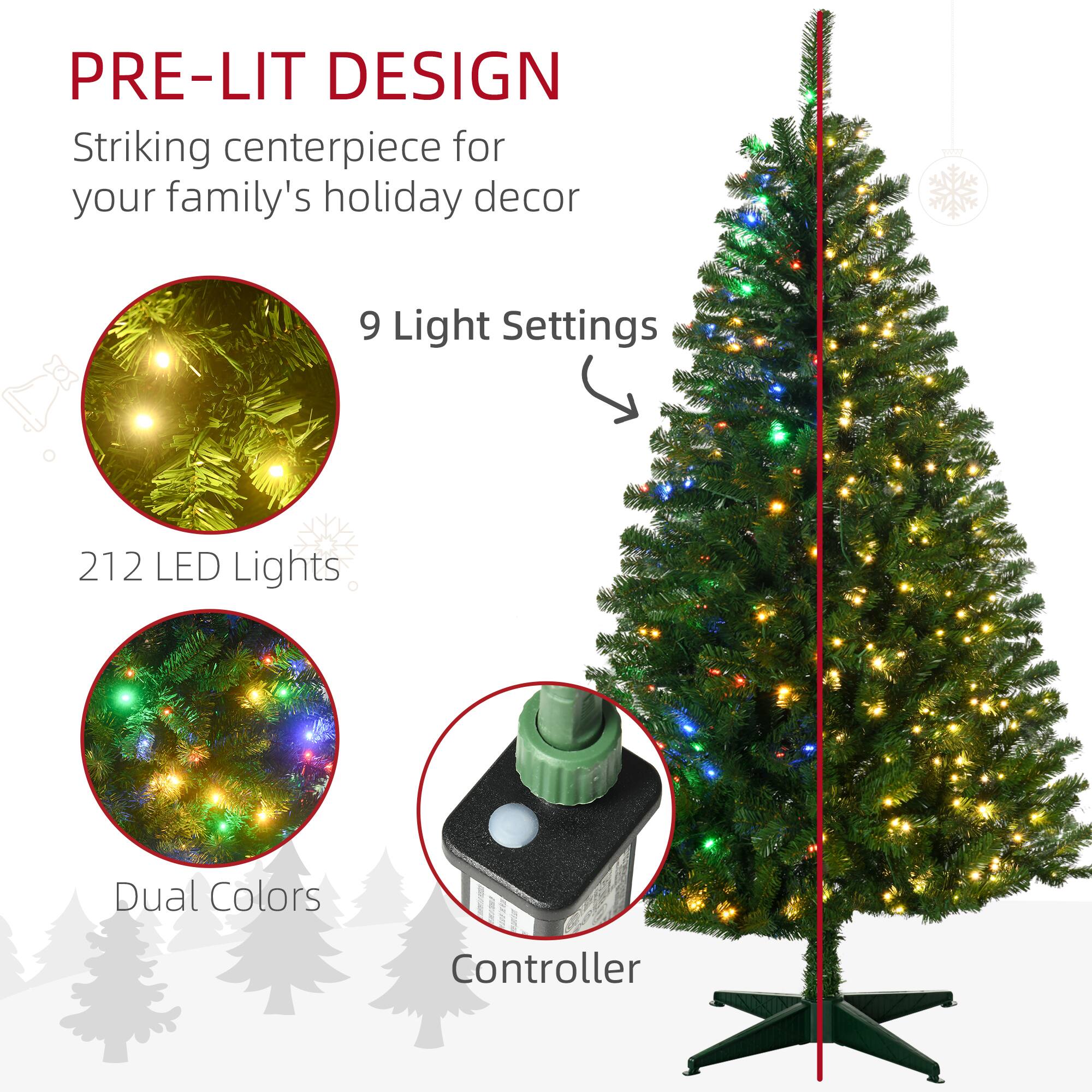 PRE-LIT DESIGN  
Striking centerpiece for your family's holiday decor  
9 Light Settings  
212 LED Lights  
Dual Colors Controller