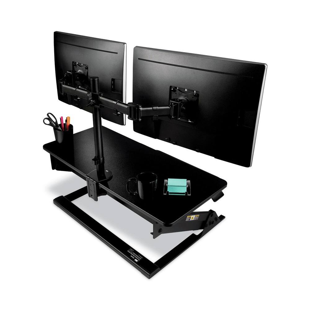 Back. 3M - 360 Degree Rotation +45 Degree/-45 Degree Tilt 90 Degree Pan Dual Monitor Mount For 27 in. Monitors Supports 20 lbs. - Black.