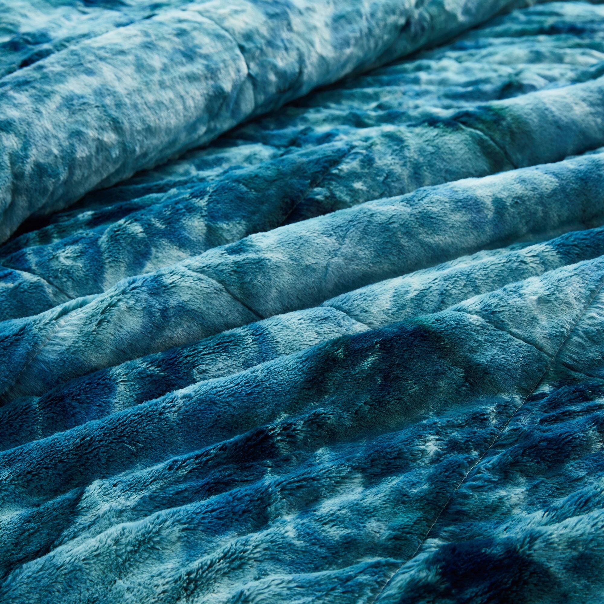 Back. Peace Nest - Peace Nest Sherpa Fluffy Faux Fur Comforter Set Plush Reversible Bedding Set - Blue.