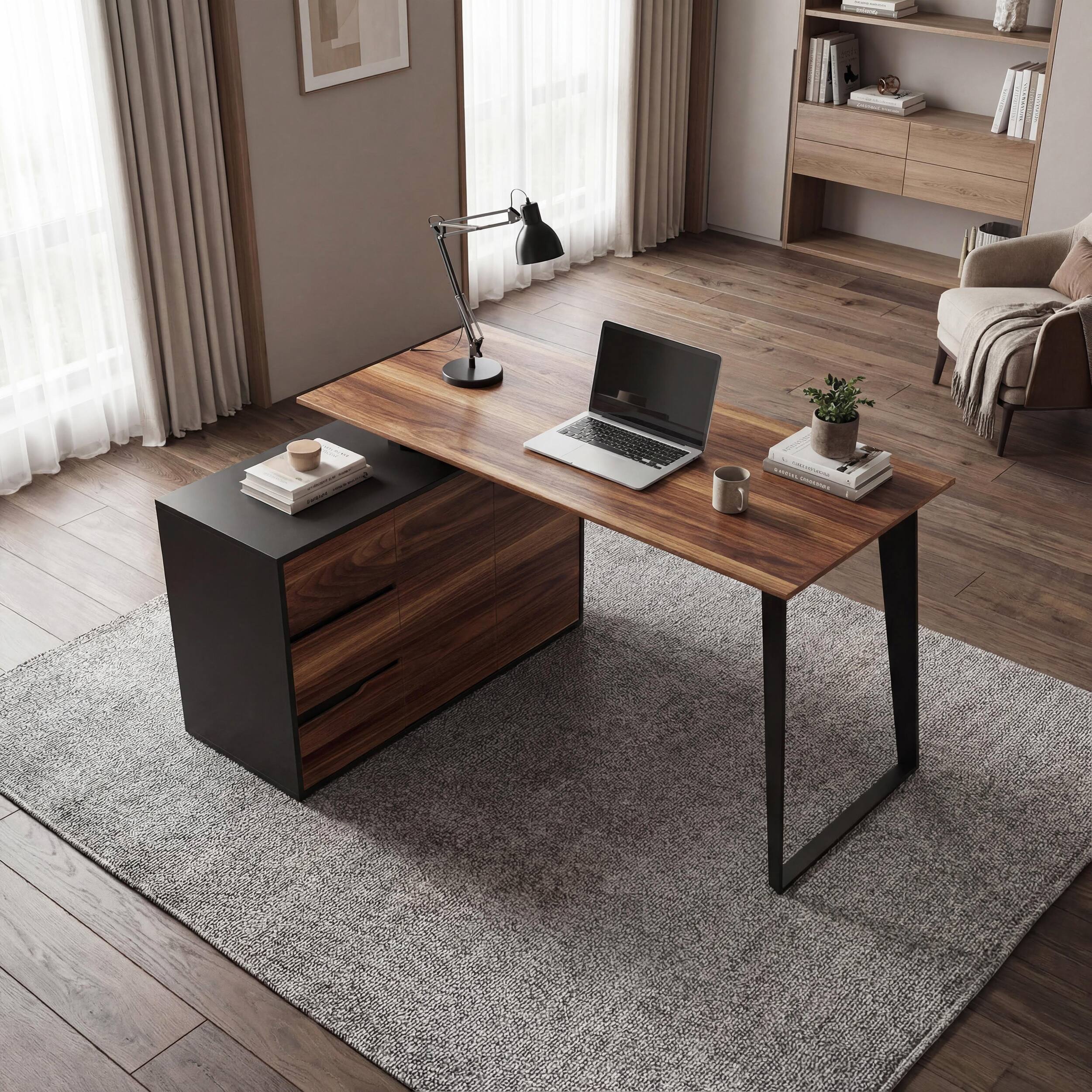 Angle. FUFU&GAGA - FUFU&GAGA Industrial Reversible L - Shaped Desk – A Multifunctional Workstation for Home Offices & Gaming Setups - Brown & Black.
