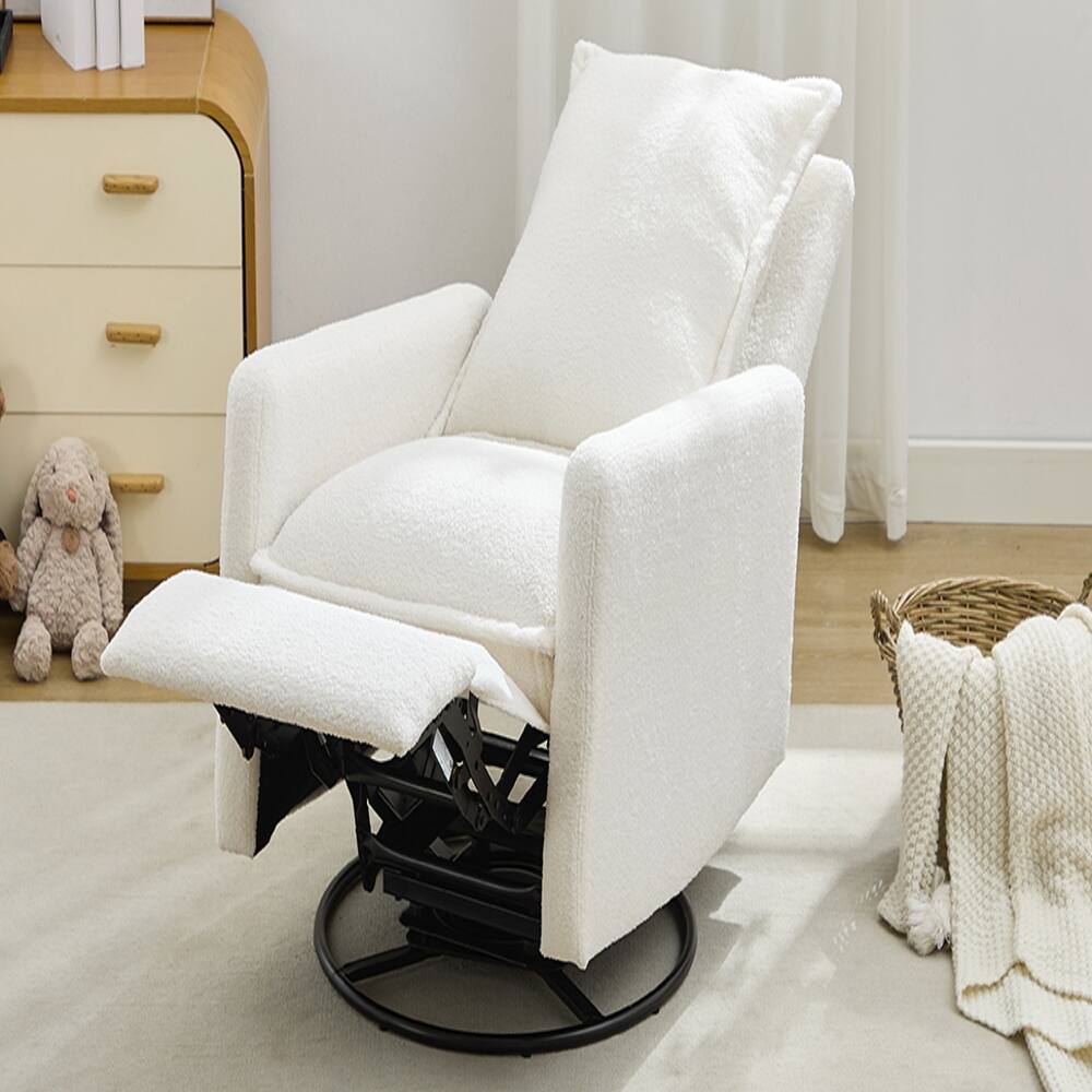 Alt View 7. Loheer - Loheer White Teddy Fleece Swivel Rocker Recliner Chair, Nursery Glider Rocking Chair for Living Room Bedroom - White.