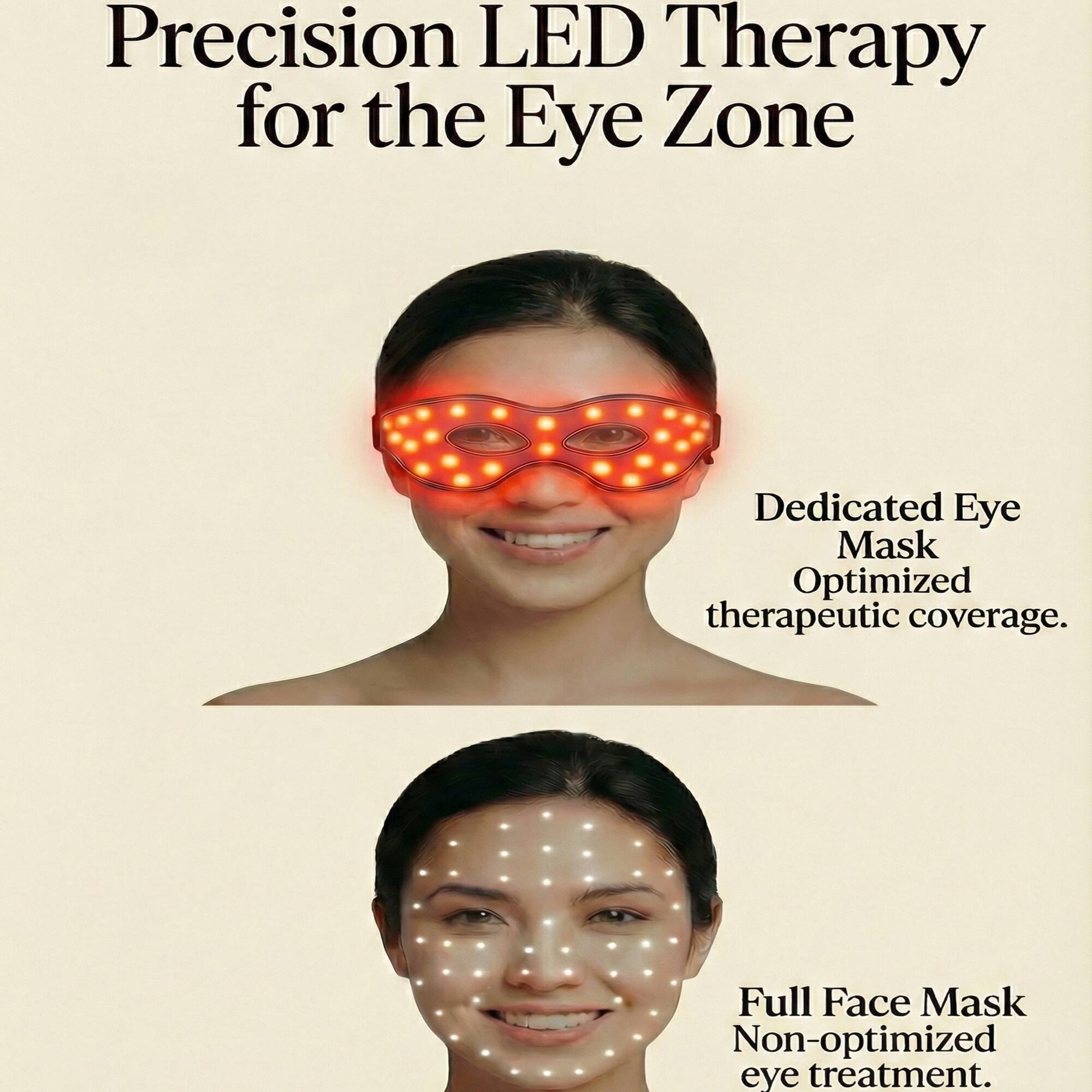 Precision LED Therapy for the Eye Zone

Dedicated Eye Mask  
Optimized therapeutic coverage.

Full Face Mask  
Non-optimized eye treatment.