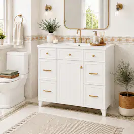Loheer - 36 inch bathroom vanity with sink Solid Wood Freestanding - White