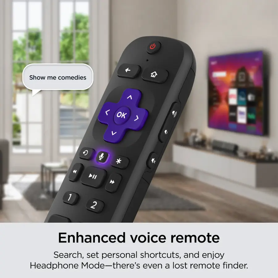 Show me comedies < OK V 4 > II * 1 2 Enhanced voice remote Search, set personal shortcuts, and enjoy Headphone Mode - there's even a lost remote finder.