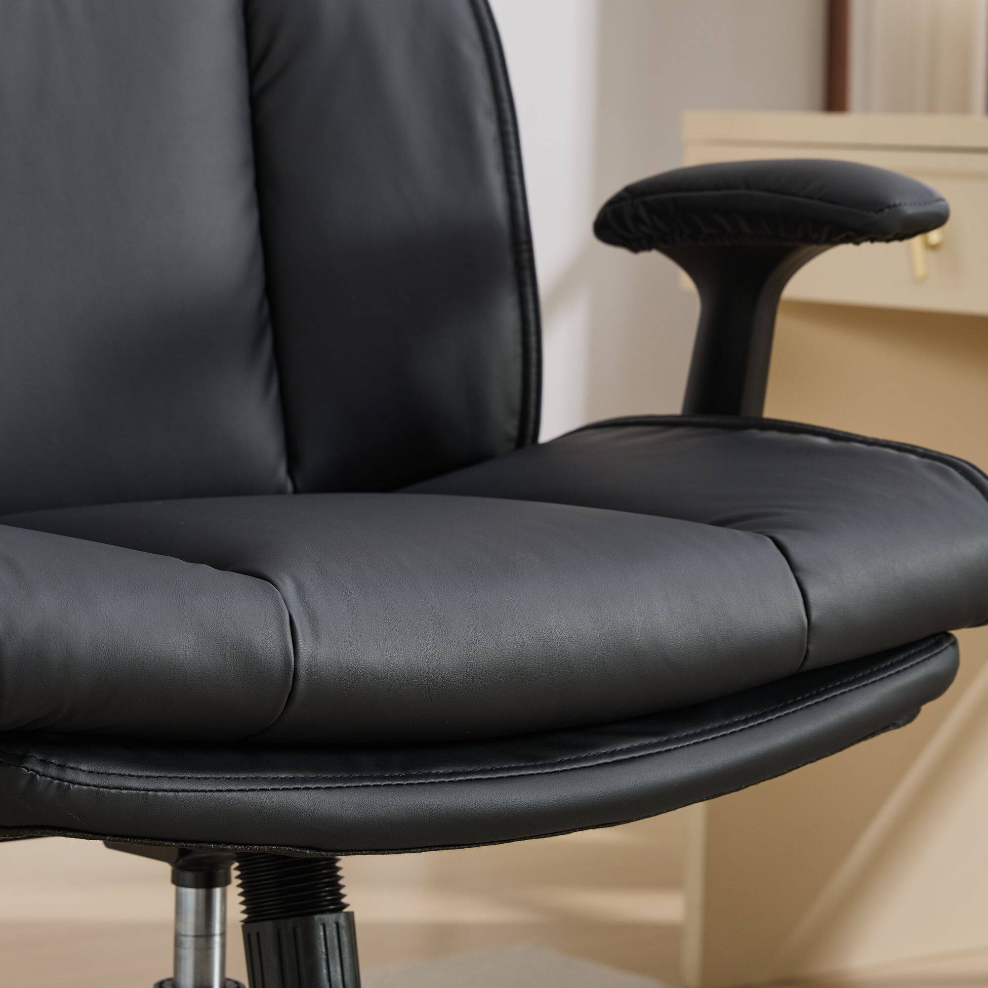 Alt View 3. Akoasm - Leather Cross Legged Office Chair Ergonomic Desk Chair with Flip-Up Armrests, Wheels for Home Office, Vanity-Black - Black.