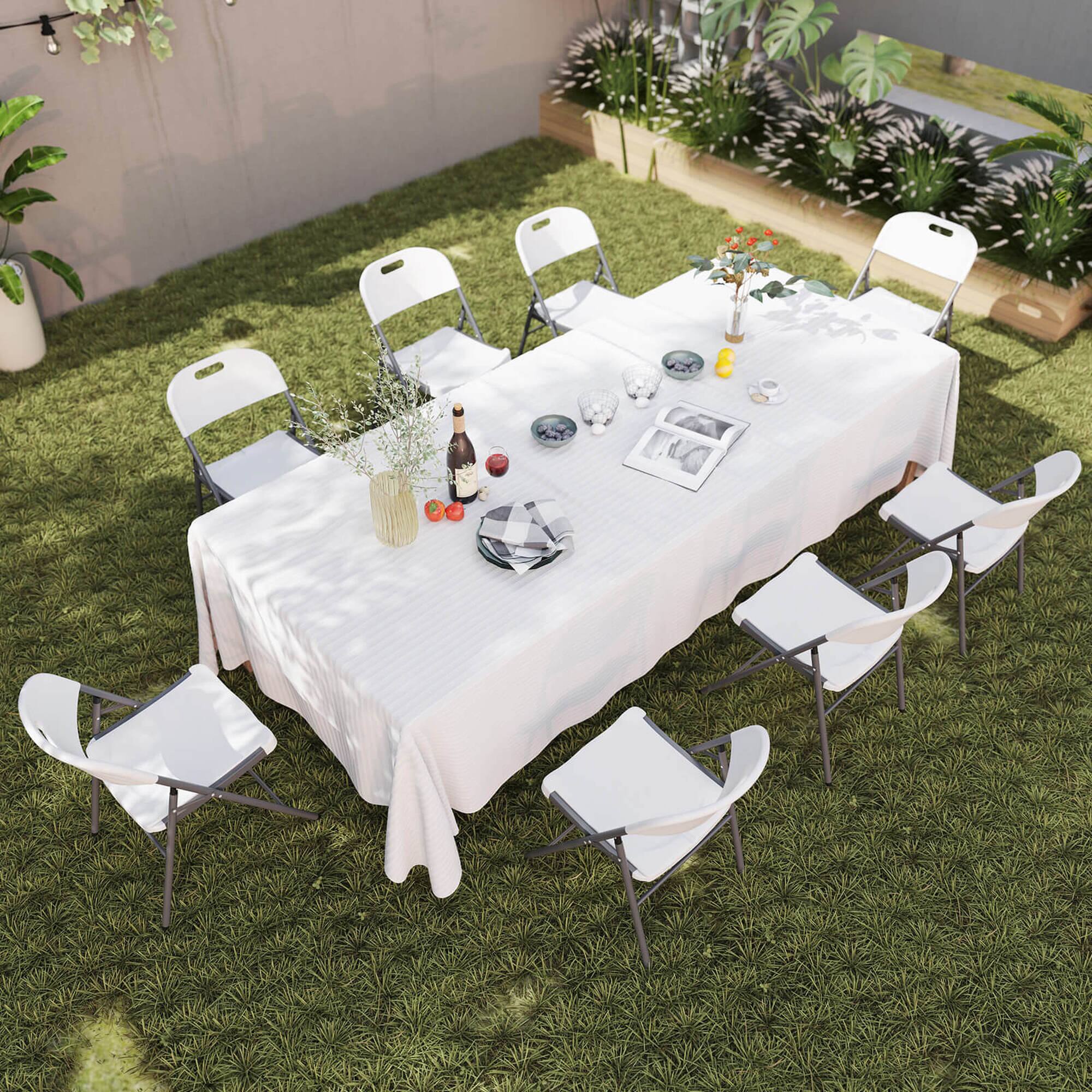 Alt View 1. Costway - Costway Folding Chairs Set of 8 HDPE Plastic Chairs with Metal Frame for Home Office - White.