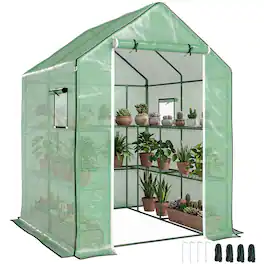 Outsunny - 4.6' x 4.7' Small Portable Walk-In Greenhouse w/ Shelves