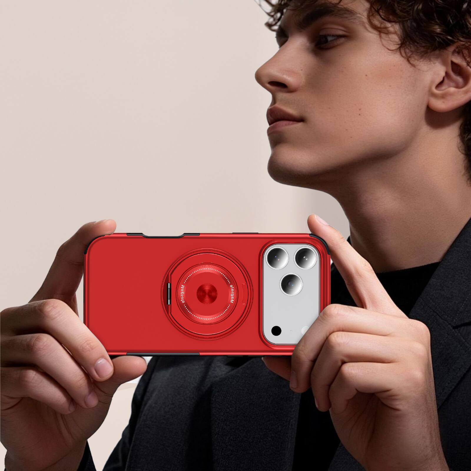 Alt View 4. UUCOVER - Magnetic Kickstand Case for Apple iPhone 18 Pro, Rind Holder Stand Compatible with MagSafe, Dual Layer Shockproof Cover - Red.