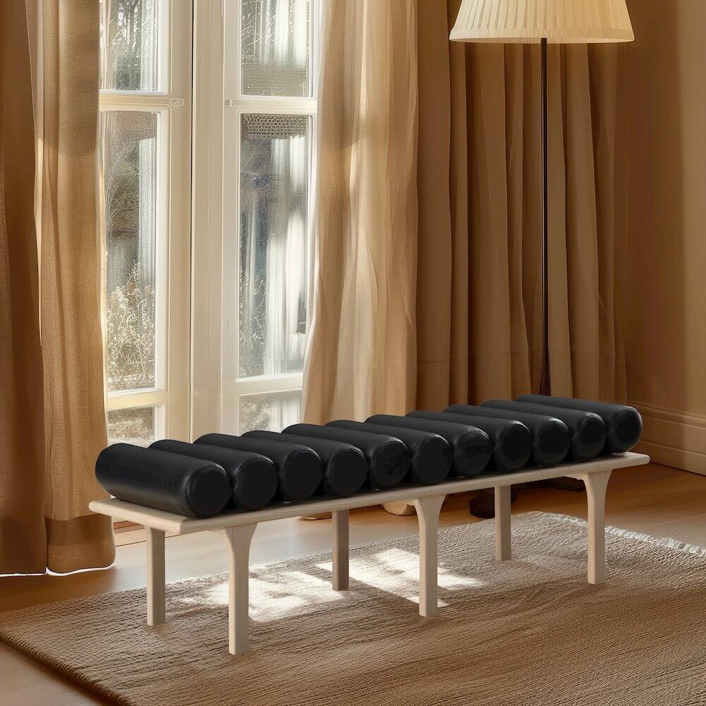 Alt View 1. Meridian Furniture - Landon Black Vegan Leather Bench - Black.