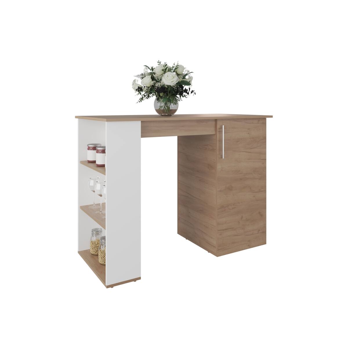 Alt View 1. Loheer - Loheer Natural Wood Kitchen Island with 1 Door and 5 Shelves - Natural Wood.
