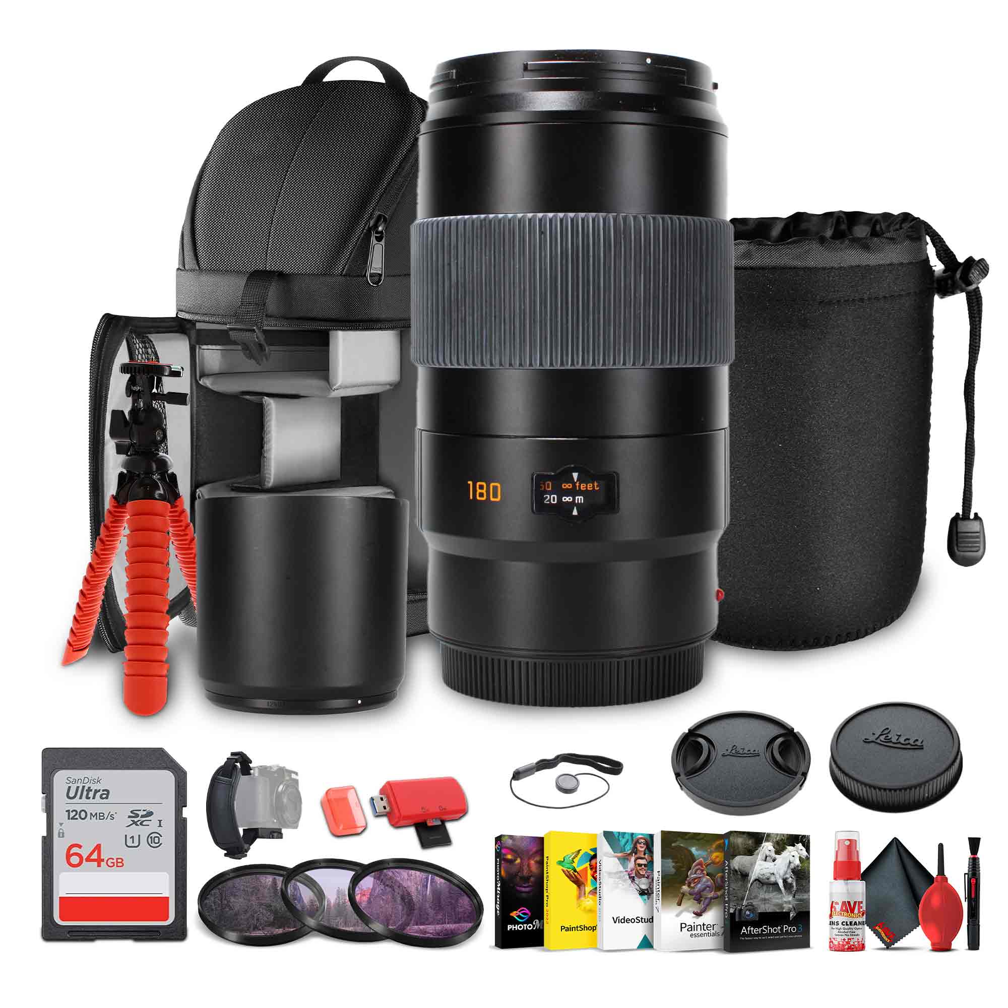 Leica - APO-Tele-Elmar-S 180mm f/3.5 Lens + Sling Backpack + Photography Software - Bundle - Black price history on PriceWatchPro