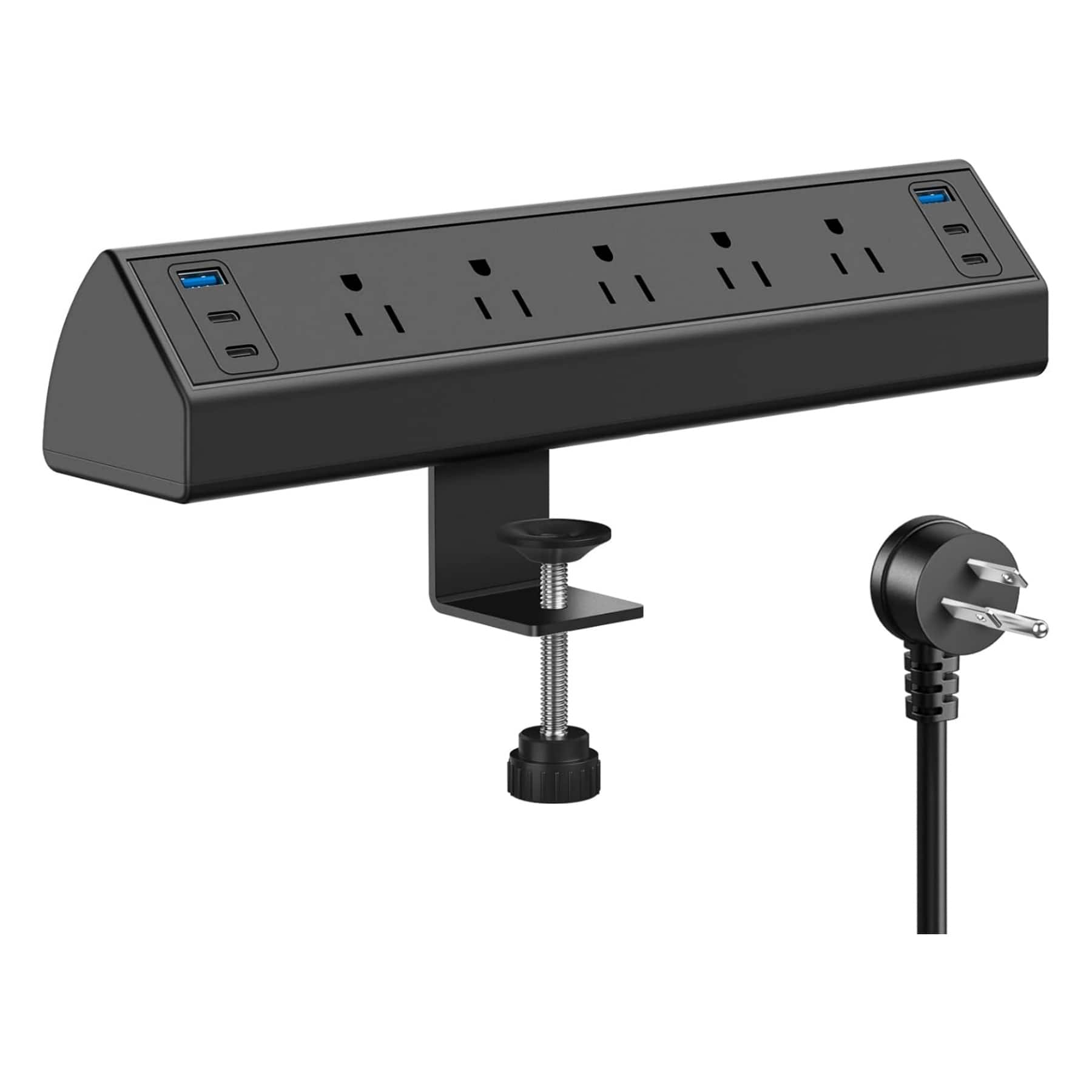 Dazzed Corner - Desk Clamp Power Strip USB C,Desk Edge Mount Surge Protector - Black