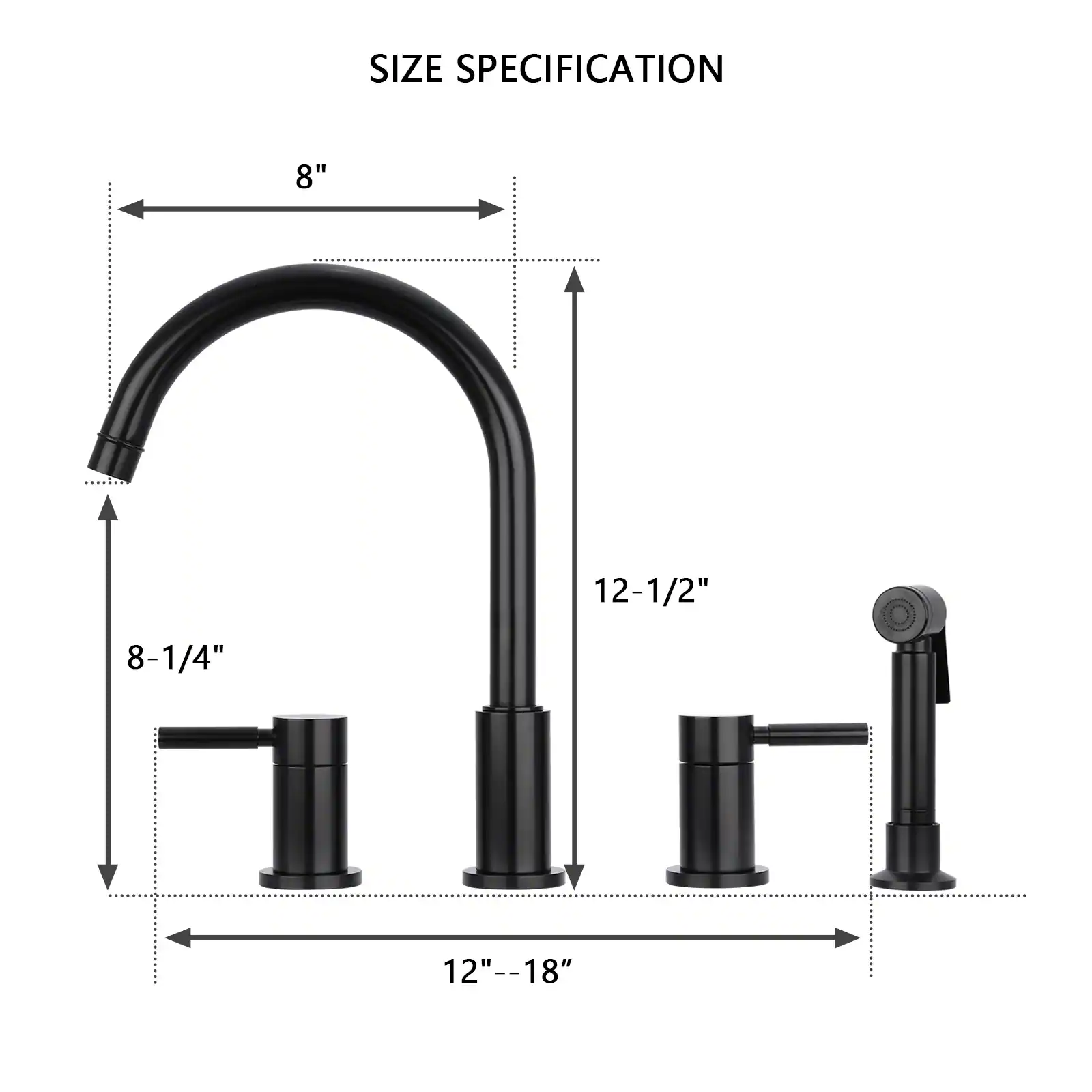 SIZE SPECIFICATION  
8"  
12-1/2"  
8-1/4"  
12"--18"