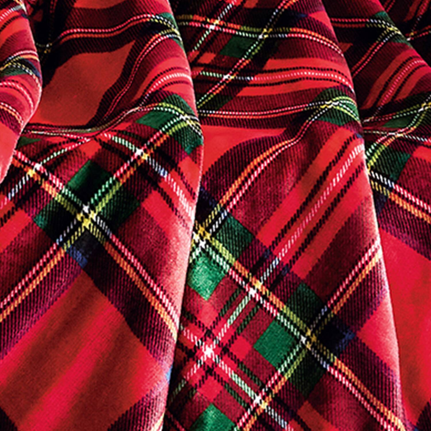 Left. Plazatex - Plazatex 100% Polyester Plaid Printed Reversible Throw Blanket 50" x 60" Green-Red - Multicolor.