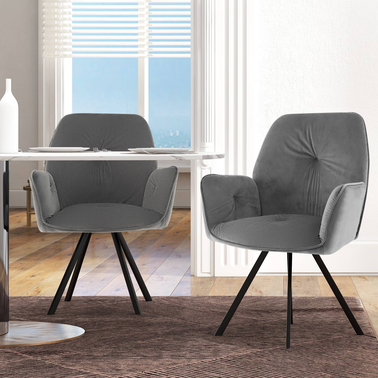 Alt View 1. Ecooso - Set of 2 Swivel Accent Chairs with Metal Legs and Wide Comfortable Backrest - Gray.