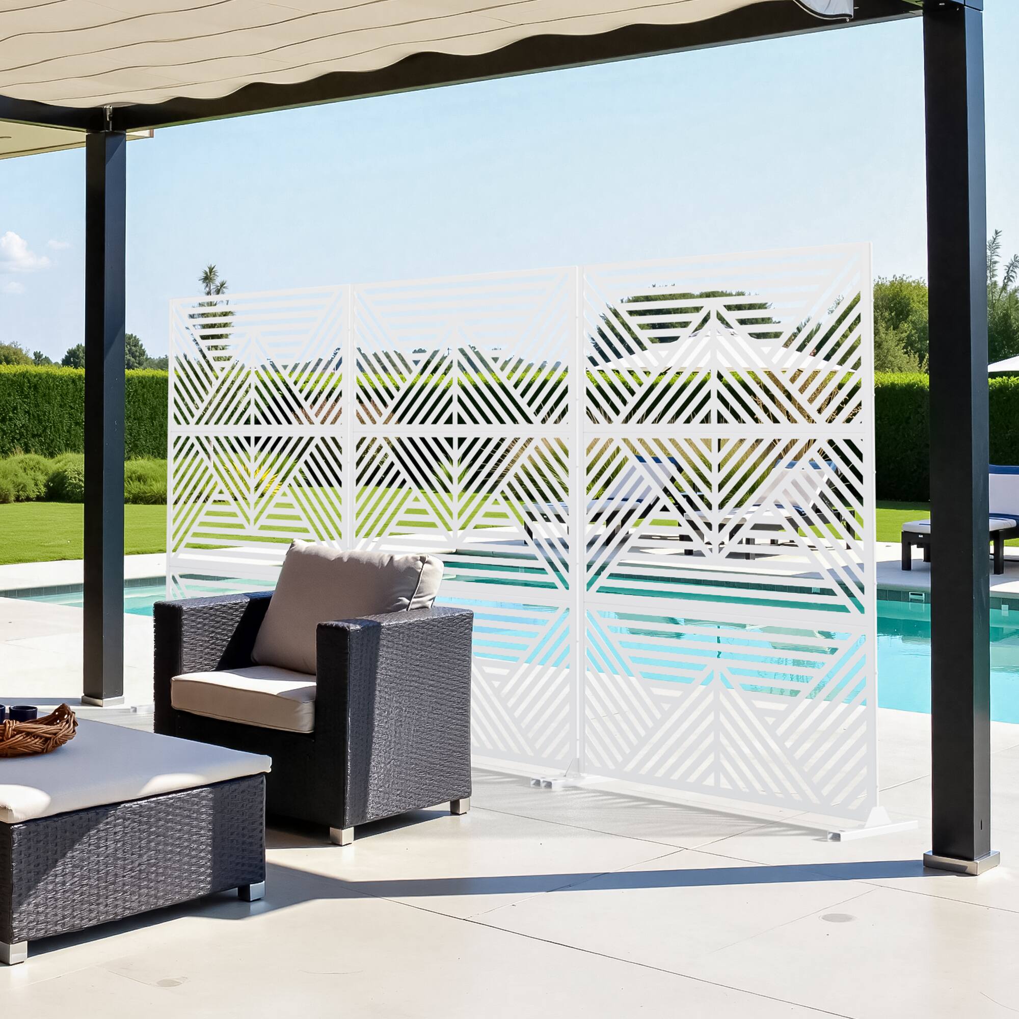 Alt View 7. PexFix - 72 in. x 47 in. Zodiac Pattern Metal Outdoor Privacy Screen & Panels, Freestanding Garden Divider Fence - White.