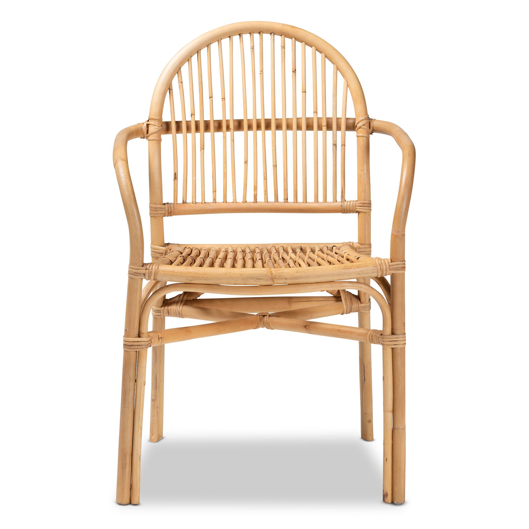 Angle. bali & pari - Tugera Modern Bohemian Rattan Dining Chair - Natural Brown.