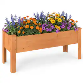 Costway - 1 PCS Wooden Raised Garden Bed with Legs, Drainage Holes, Natural Fir Outdoor Garden Box - Orange