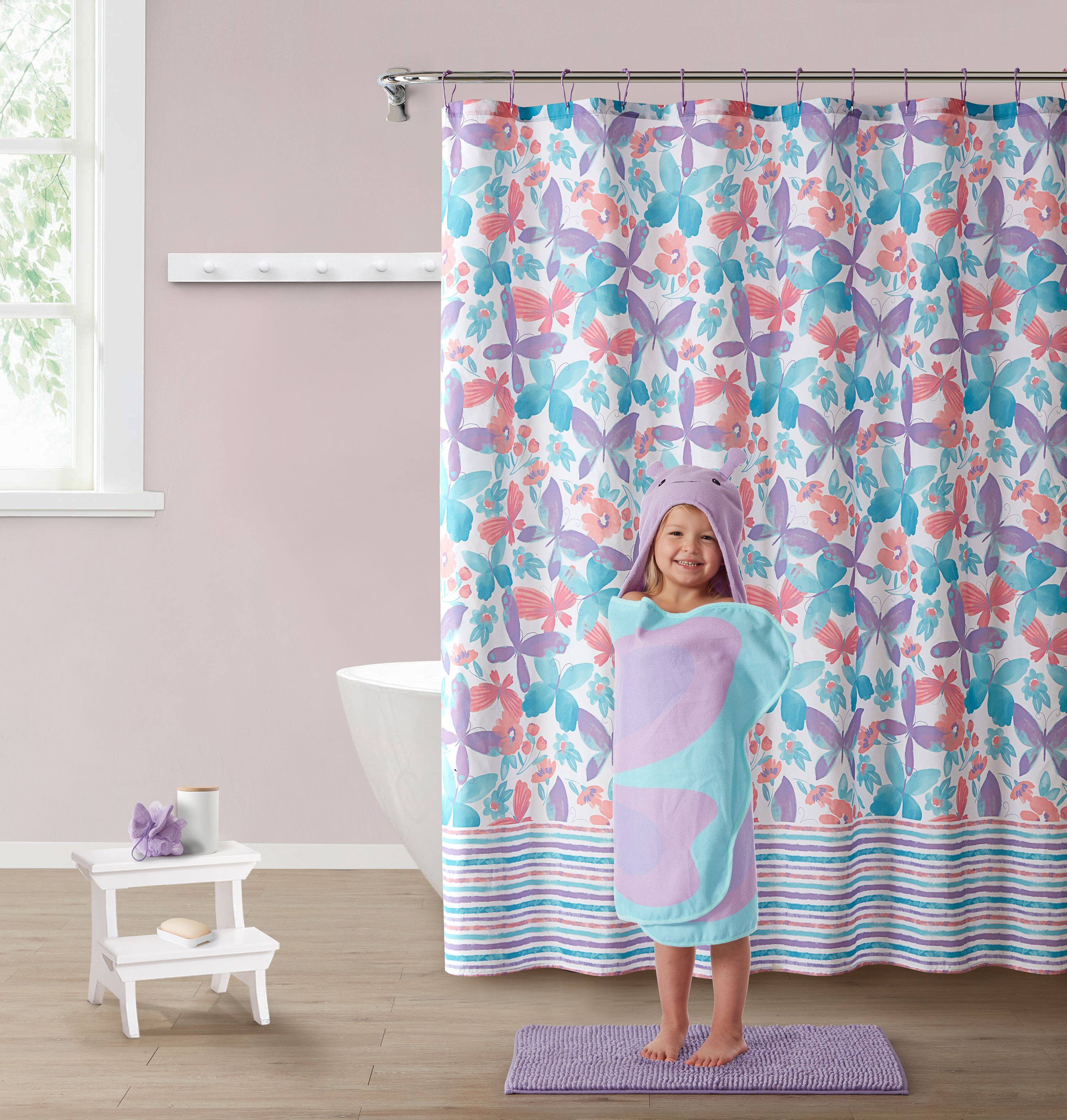 Angle. Kate Aurora - Kate Aurora Montauk Accents Complete 5 Piece Juvi Butterfly Themed Fabric Shower Curtain Bathroom Set - Purple.