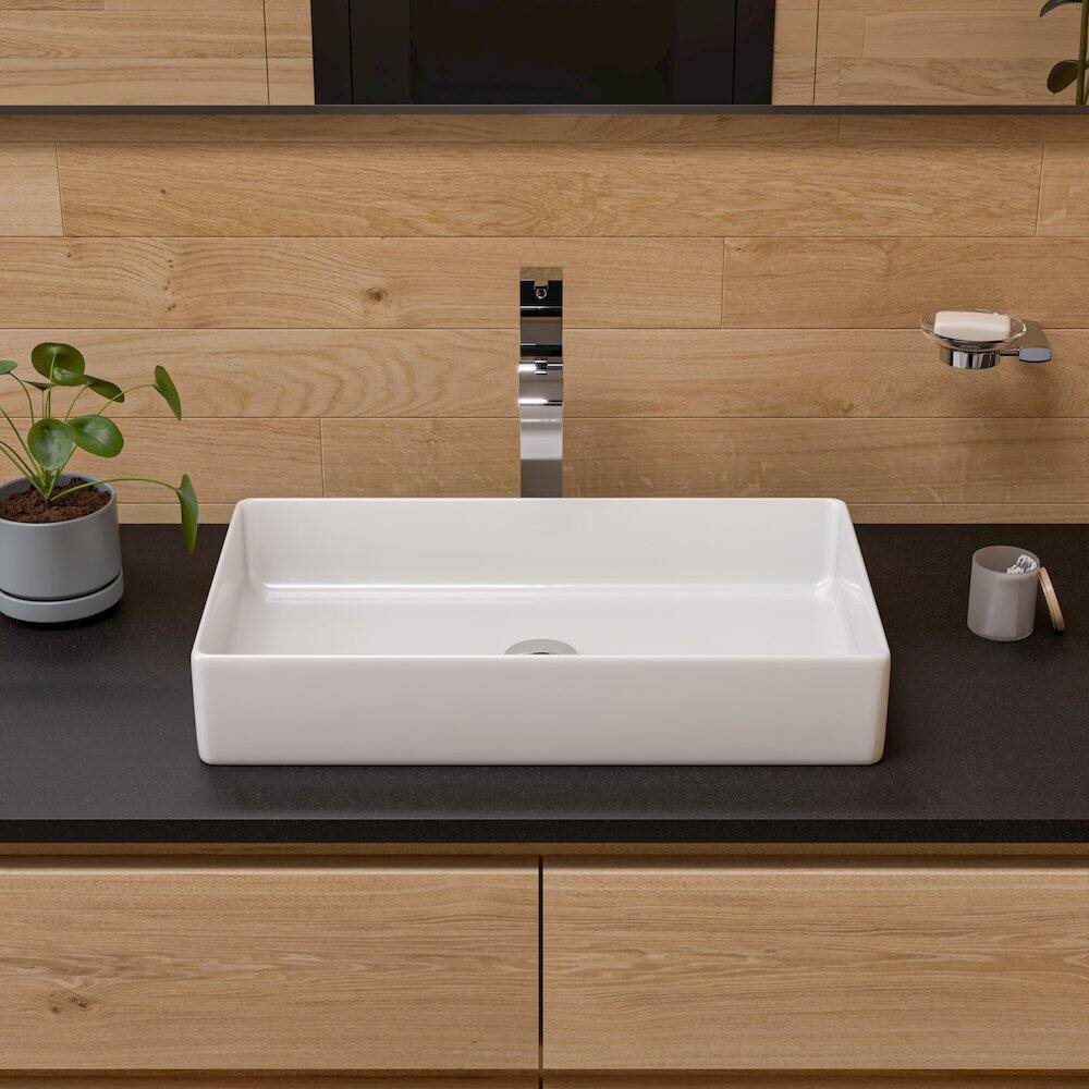 Left. Alfi - White 24" Modern Rectangular Above Mount Ceramic Sink - White.