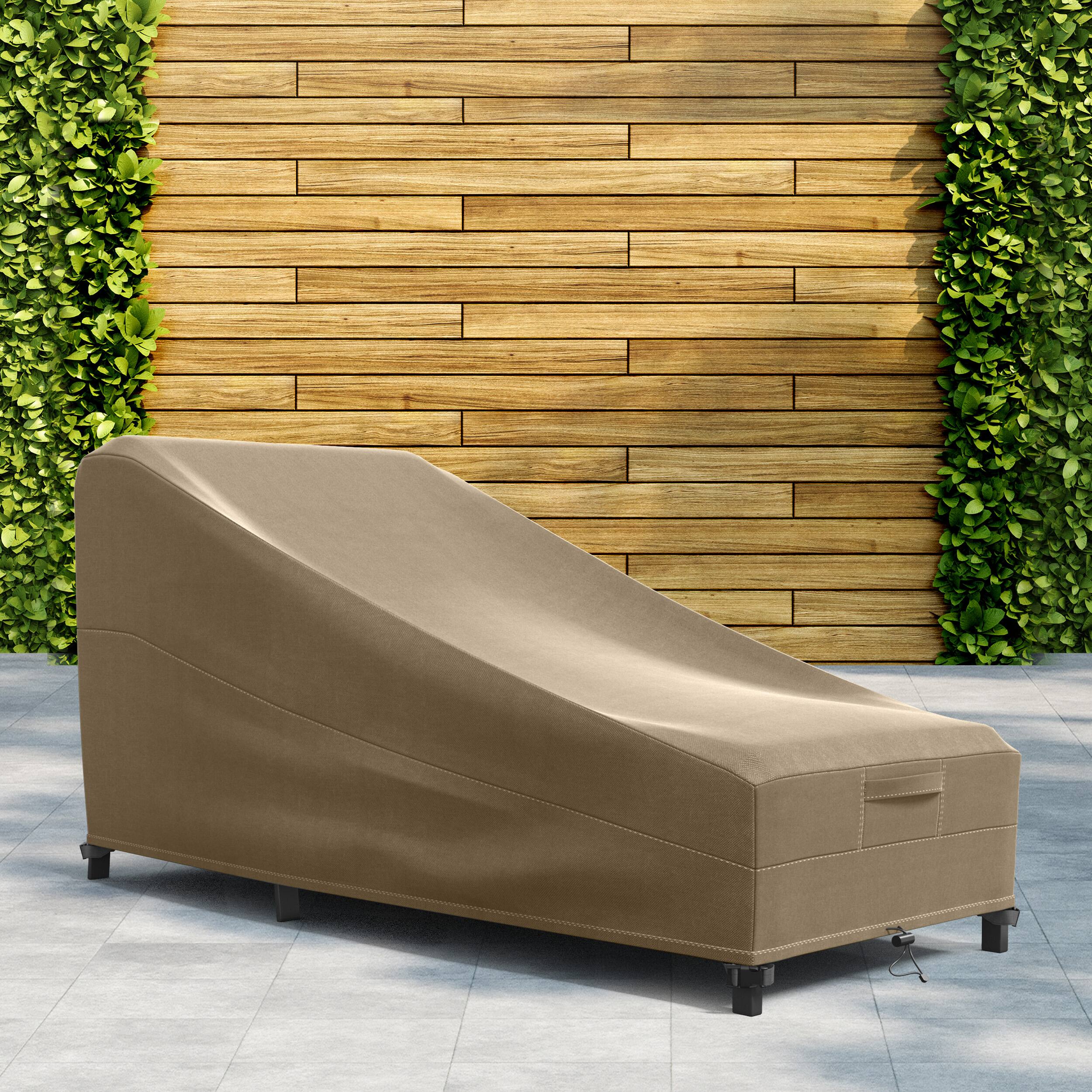 Left. KHOMO GEAR - Heavy-Duty Patio Chaise Lounge Chair Cover, Waterproof Outdoor Furniture Protector, Fade & Weather Resistant - Brown.