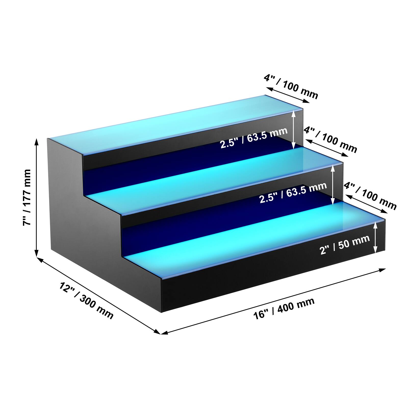 - 16" / 400 mm
- 12" / 300 mm
- 1" / 177 mm
- 4" / 100 mm
- 2.5" / 63.5 mm
- 2" / 50 mm
